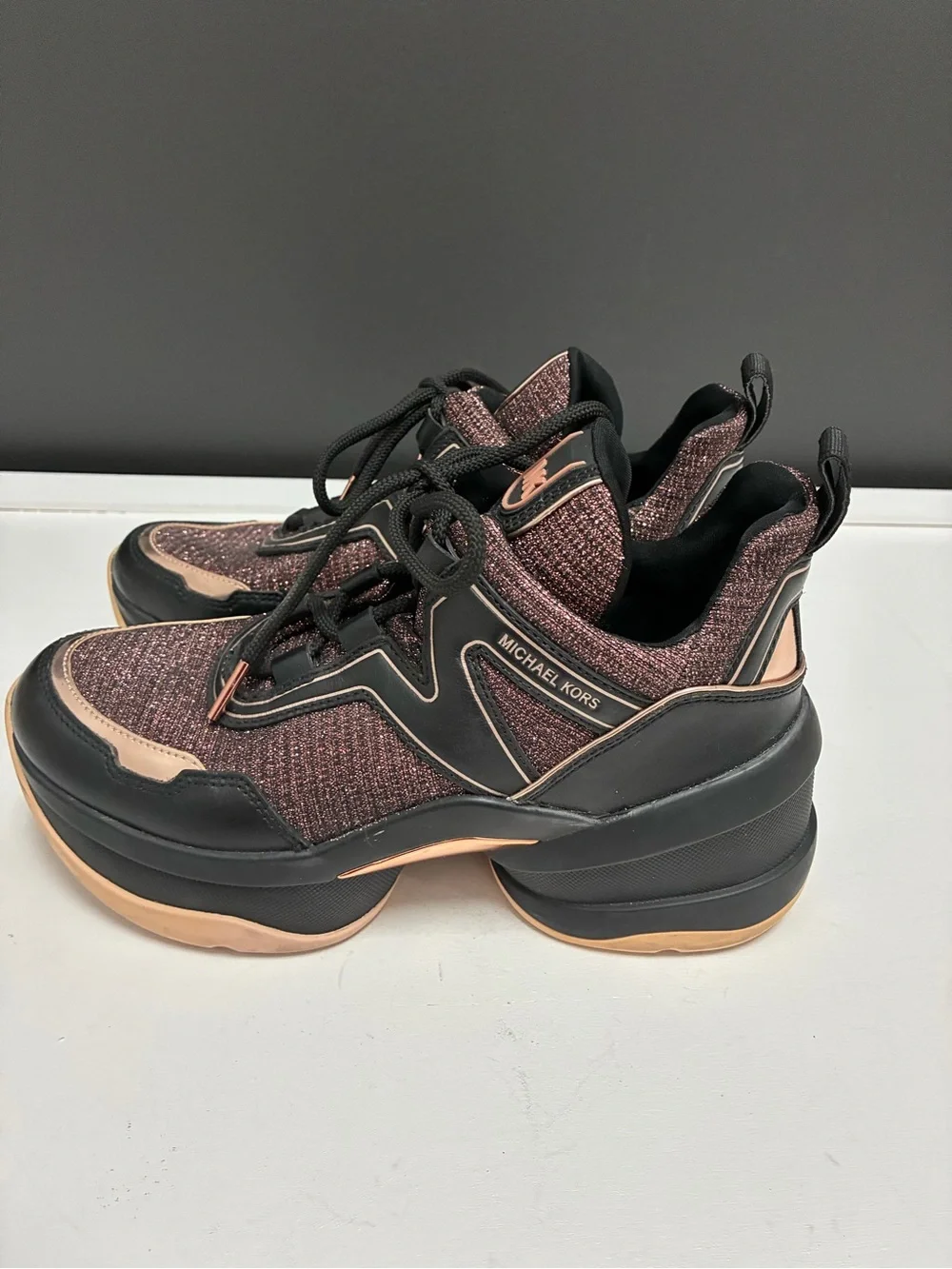 Michael Kors Black and Rose Gold Platform Sneakers